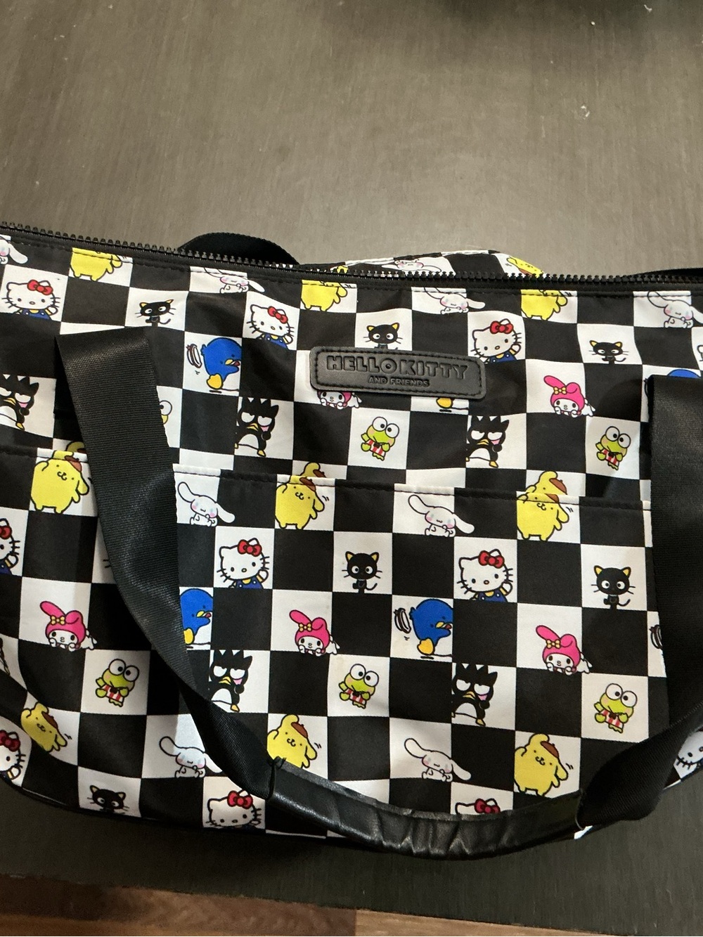Hello Kitty Black & White Checkered Tote with Colorful Character Accents